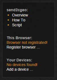  panel pro registraci prohlížeče a přidání vašeho zařízení